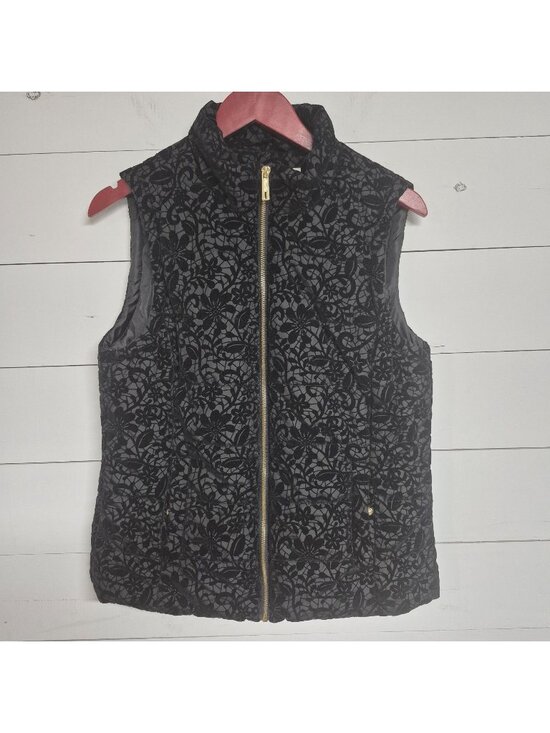 Kenneth Cole Jackets & Blazers - Kenneth Cole New York Women's Black Velvet Floral Quilted Zip-Up Sleeveless Vest